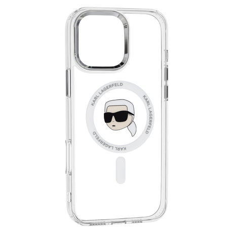 Husa de protectie Karl Lagerfeld IML MagSafe (KLHMP16LHLSKIH) compatibil cu iPhone 16 Pro, Alb Metal Karl`S Head