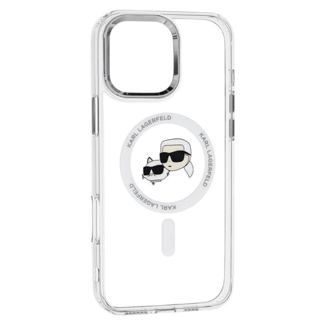 Husa de protectie Karl Lagerfeld IML MagSafe (KLHMP16LHLSKCH) compatibil cu iPhone 16 Pro, Alb Metal Karl&Choupette Head