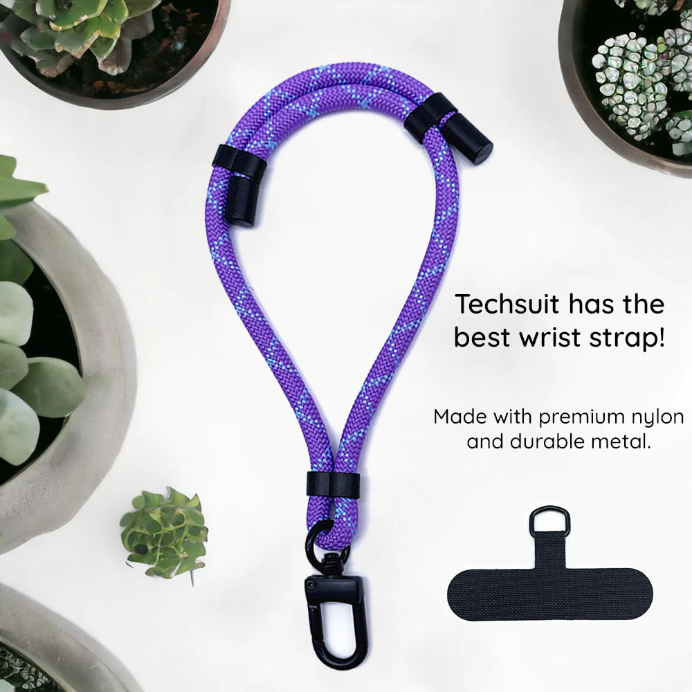 Suport Techsuit Rope Wrist Strap (RWS1-21-23), for Phones, Carabiner, Nylon Braided, Durable, Adjustable, Universal, Ash Gray