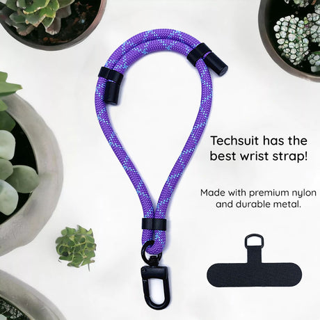 Suport Techsuit Rope Wrist Strap (RWS1-21-23), for Phones, Carabiner, Nylon Braided, Durable, Adjustable, Universal, Ash Gray