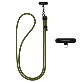 Suport Techsuit Rope Crossbody Strap (RCS1-06), for Phones, Carabiner, Nylon Braided, Durable, Adjustable, Moss Green