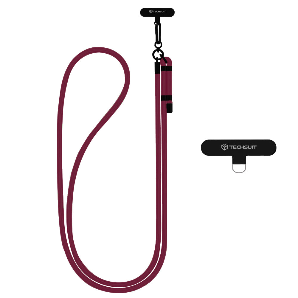 Suport Techsuit Rope Crossbody Strap (RCS1-28), for Phones, Carabiner, Nylon Braided, Durable, Adjustable, Dark Cherry