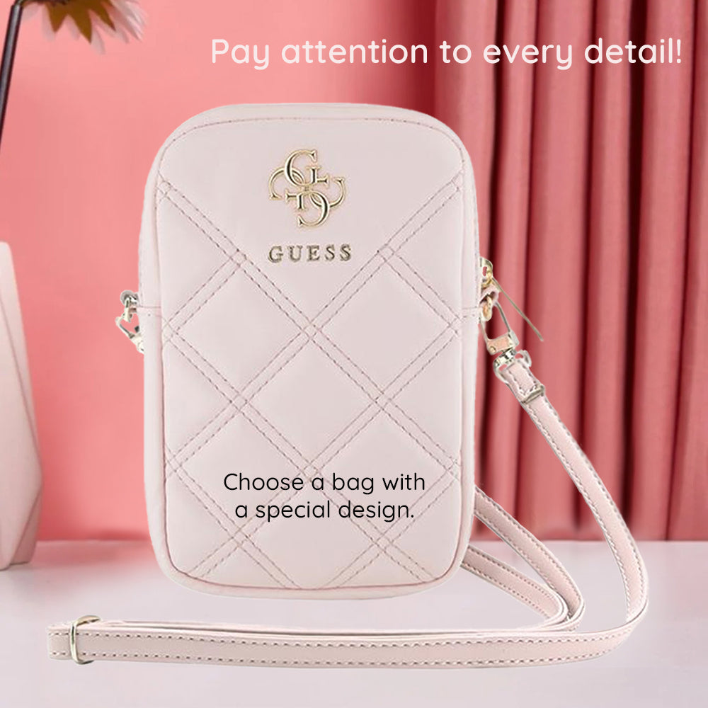 Geanta Guess Universal Phone Pouch Zip Quilted 4G (GUWBZPSQSSGP), Universal, Adjustable Strap, Zip Closure, Roz