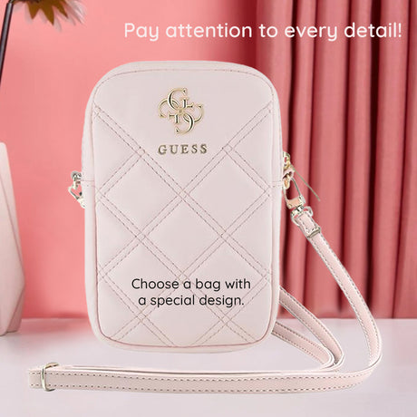 Geanta Guess Universal Phone Pouch Zip Quilted 4G (GUWBZPSQSSGP), Universal, Adjustable Strap, Zip Closure, Roz