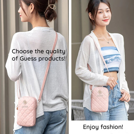Geanta Guess Universal Phone Pouch Zip Quilted 4G (GUWBZPSQSSGP), Universal, Adjustable Strap, Zip Closure, Roz