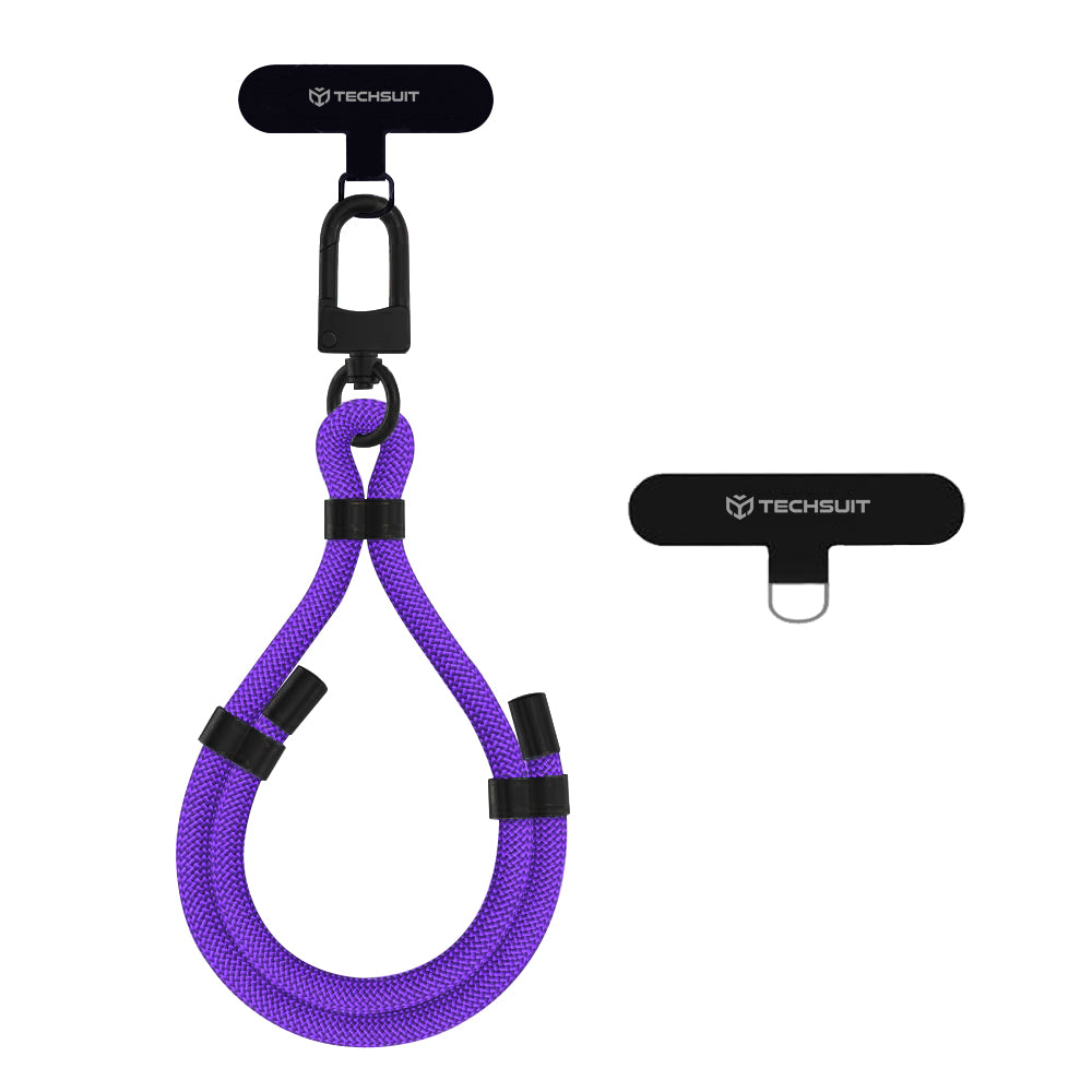 Suport Techsuit Rope Wrist Strap (RWS1-26-34), for Phones, Carabiner, Nylon Braided, Durable, Adjustable, Universal, Cosmic Violet