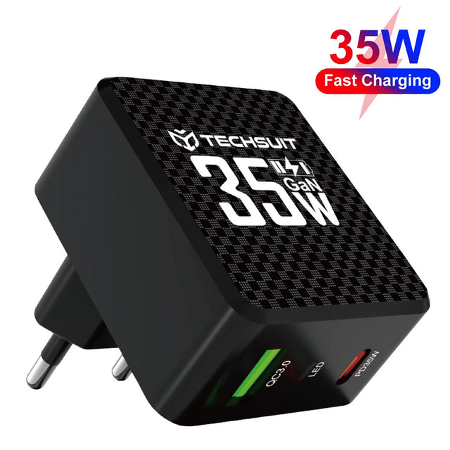 Incarcator Techsuit Premium Tiny Series (CHPD173), GaN, USB, Type-C, Fast Charge, PD35W, Negru