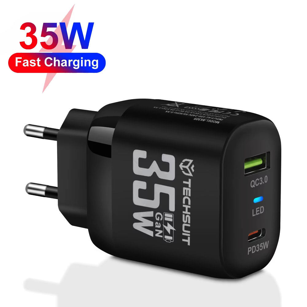 Incarcator Techsuit Premium (CHPD174), GaN, USB QC3.0, Type-C PD35W, Negru