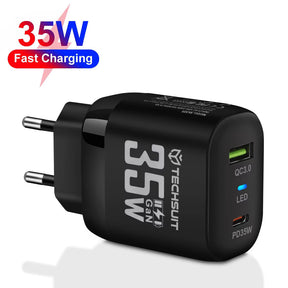 Incarcator Techsuit Premium (CHPD174), GaN, USB QC3.0, Type-C PD35W, Negru