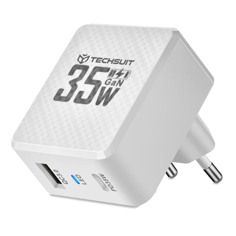 Incarcator Techsuit Premium Tiny Series (CHPD173), GaN, USB, Type-C, Fast Charge, PD35W, Alb