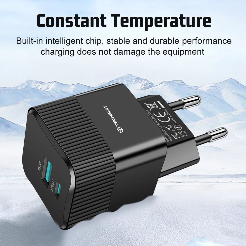 Incarcator Techsuit Premium Tiny Series (CHPD216), GaN, USB QC3.0, Type-C PD25W, Negru