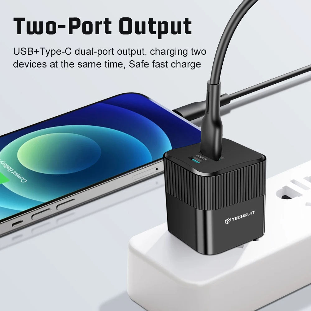 Incarcator Techsuit Premium Tiny Series (CHPD216), GaN, USB QC3.0, Type-C PD25W, Alb