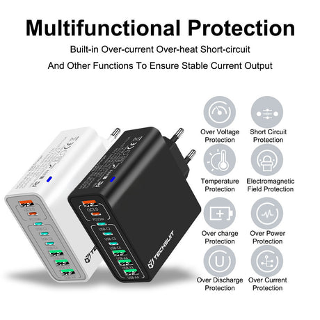 Incarcator Techsuit (CHPD224), 4 x USB, 4 X Type-C, Fast Charging, 65W, Alb