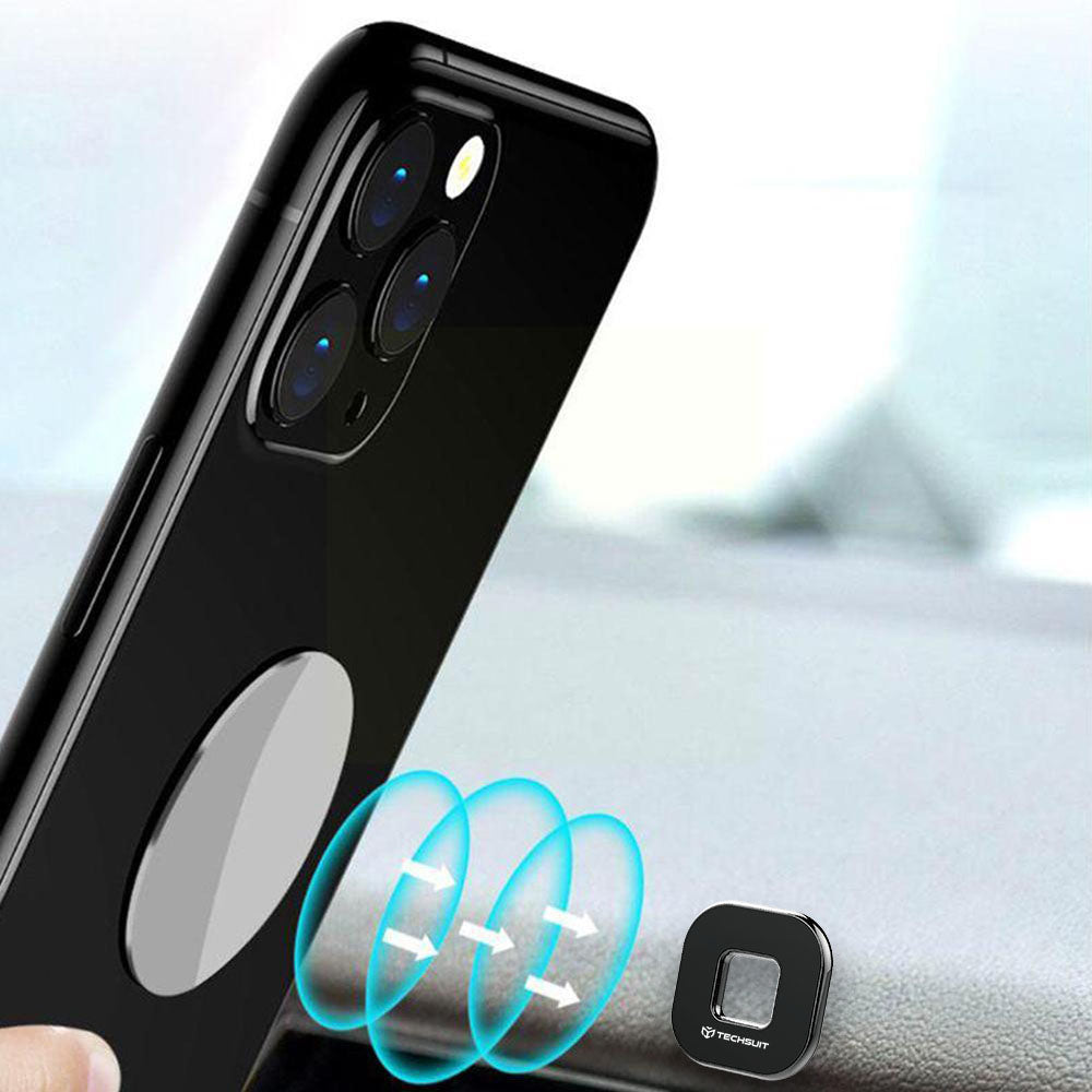 Suport Techsuit Phone Tiny Series (HOLD210), Dashboard Magnetic Grip, Multipurpose Use, Quadrilateral, 2 Metal Plates, Negru
