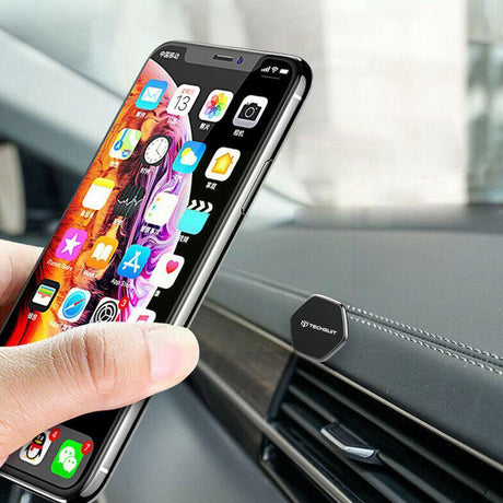 Suport Techsuit Phone Tiny Series (HOLD210-C), Dashboard Magnetic Grip, Multipurpose Use, Hexagonal, 2 Metal Plates, Negru