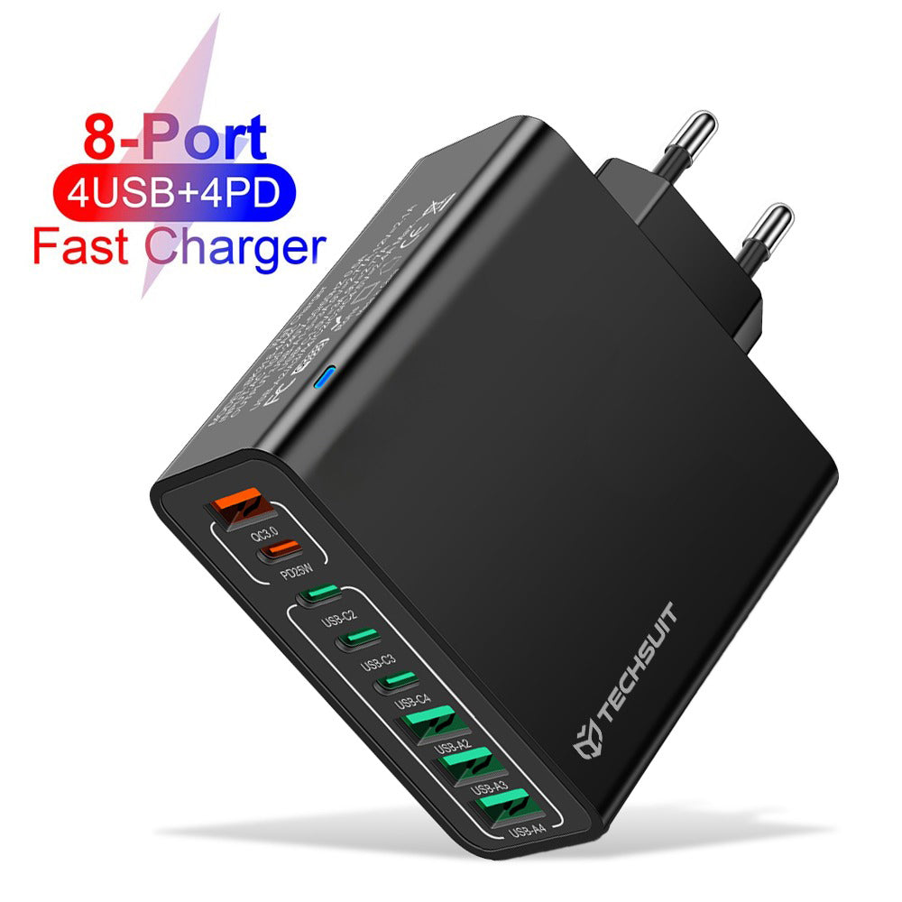 Incarcator Techsuit (CHPD224), 4 x USB, 4 X Type-C, Fast Charging, 65W, Negru