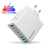 Incarcator Techsuit (CHPD224), 4 x USB, 4 X Type-C, Fast Charging, 65W, Alb