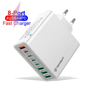 Incarcator Techsuit (CHPD224), 4 x USB, 4 X Type-C, Fast Charging, 65W, Alb