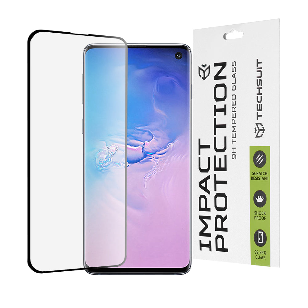 Folie de protectie Techsuit 111D Full Cover / Full Glue Glass / 3D Curved Screen compatibil cu Samsung Galaxy S10, Negru