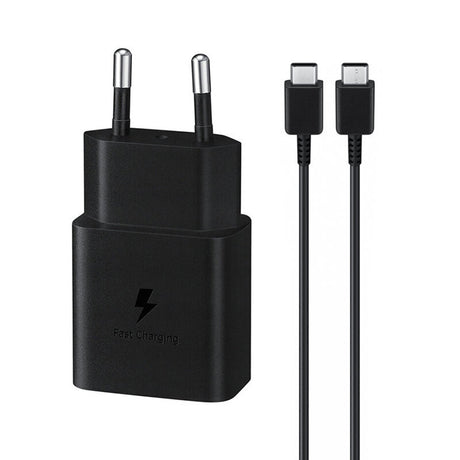 Incarcator Samsung Original (EP-T1510XBEGEU), Type-C Cable Included, Type-C Fast Charging 15W,, Negru (Blister Packing)