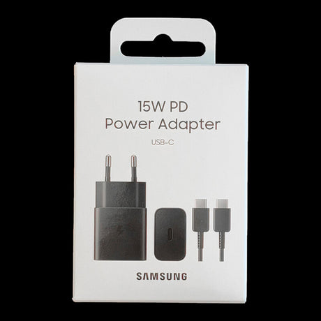 Incarcator Samsung Original (EP-T1510XBEGEU), Type-C Cable Included, Type-C Fast Charging 15W,, Negru (Blister Packing)