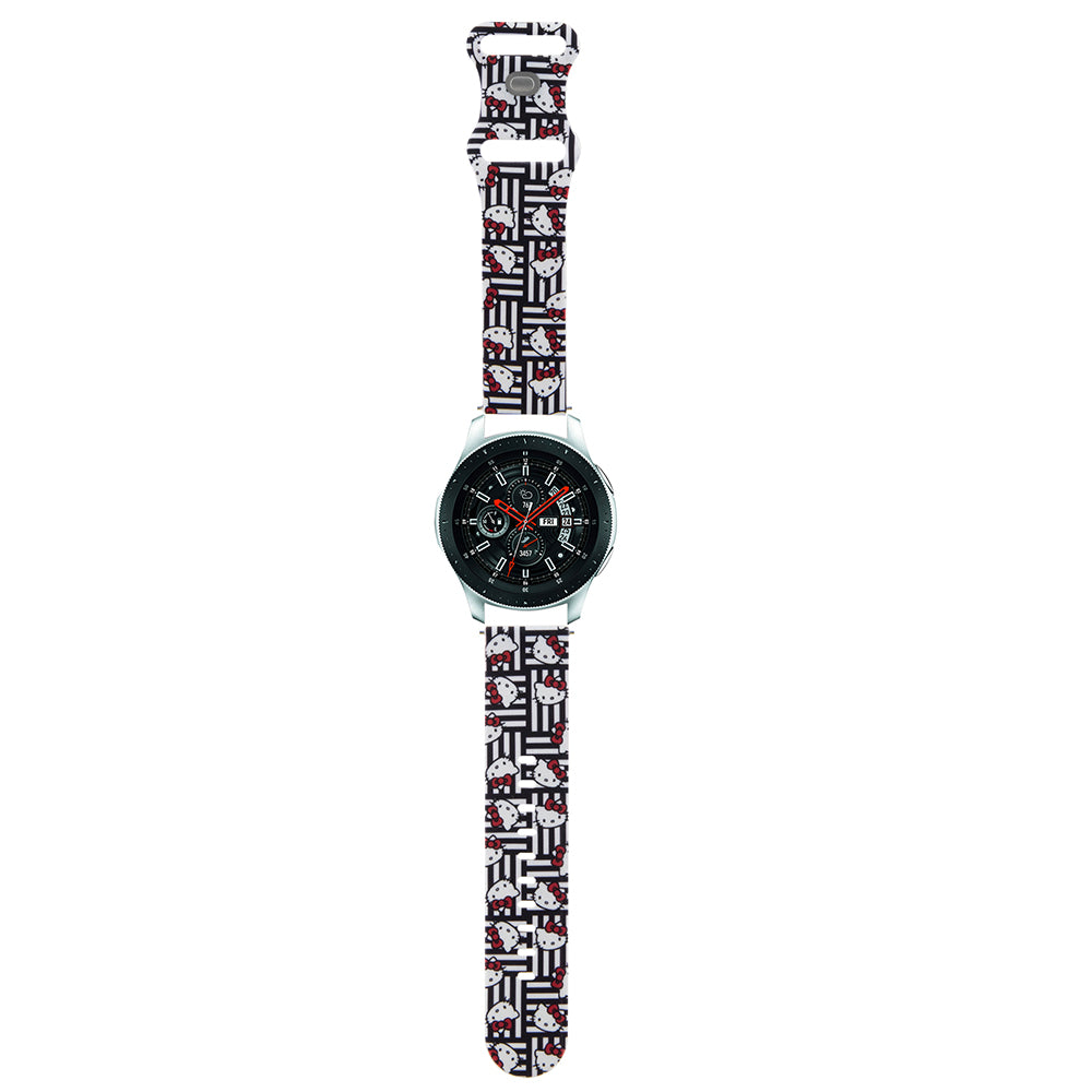 Curea smartwatch Hello Kitty Strap Silicone Heads & Stripes (HKUWLSDIESK)-Samsung Watch (46mm)/Watch 3, Huawei Watch GT 2/GT 3 (46mm)- Black