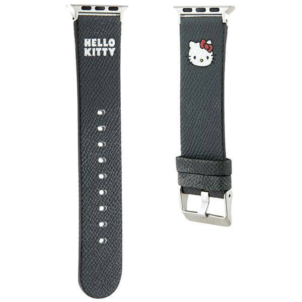 Curea smartwatch Hello Kitty Strap Leather Kitty Head (HKAWMPGKHK) compatibil cu Apple Watch 1/2/3/4/5/6/7/8/9/10/SE/SE 2 (38/40/41/42mm), Negru