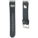 Curea smartwatch Hello Kitty Strap Leather Kitty Head (HKAWMPGKHK) compatibil cu Apple Watch 1/2/3/4/5/6/7/8/9/10/SE/SE 2 (38/40/41/42mm), Negru