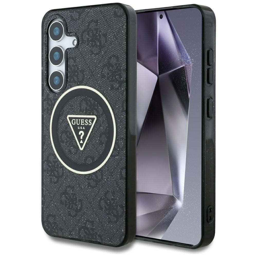Husa de protectie Guess IML Metal Glitter 4G Circle Triangle MagSafe (GUHMS25SHG4PRTGK) compatibil cu Samsung Galaxy S25, Negru