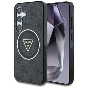 Husa de protectie Guess IML Metal Glitter 4G Circle Triangle MagSafe (GUHMS25SHG4PRTGK) compatibil cu Samsung Galaxy S25, Negru