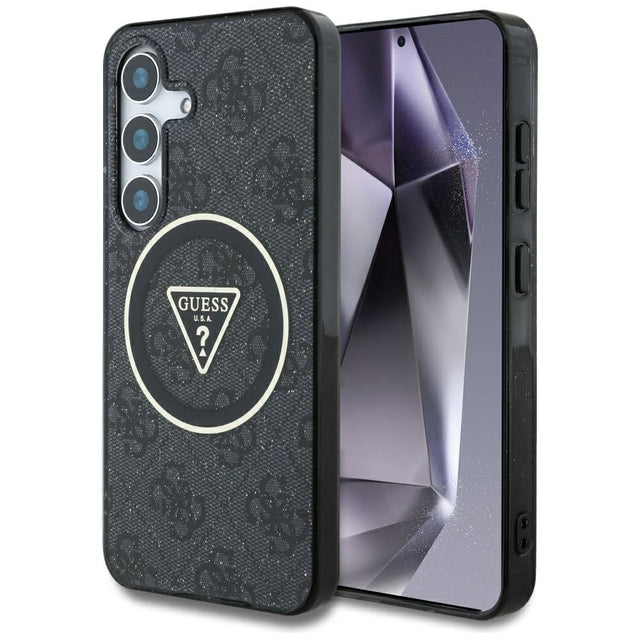 Husa de protectie Guess IML Metal Glitter 4G Circle Triangle MagSafe (GUHMS25SHG4PRTGK) compatibil cu Samsung Galaxy S25, Negru