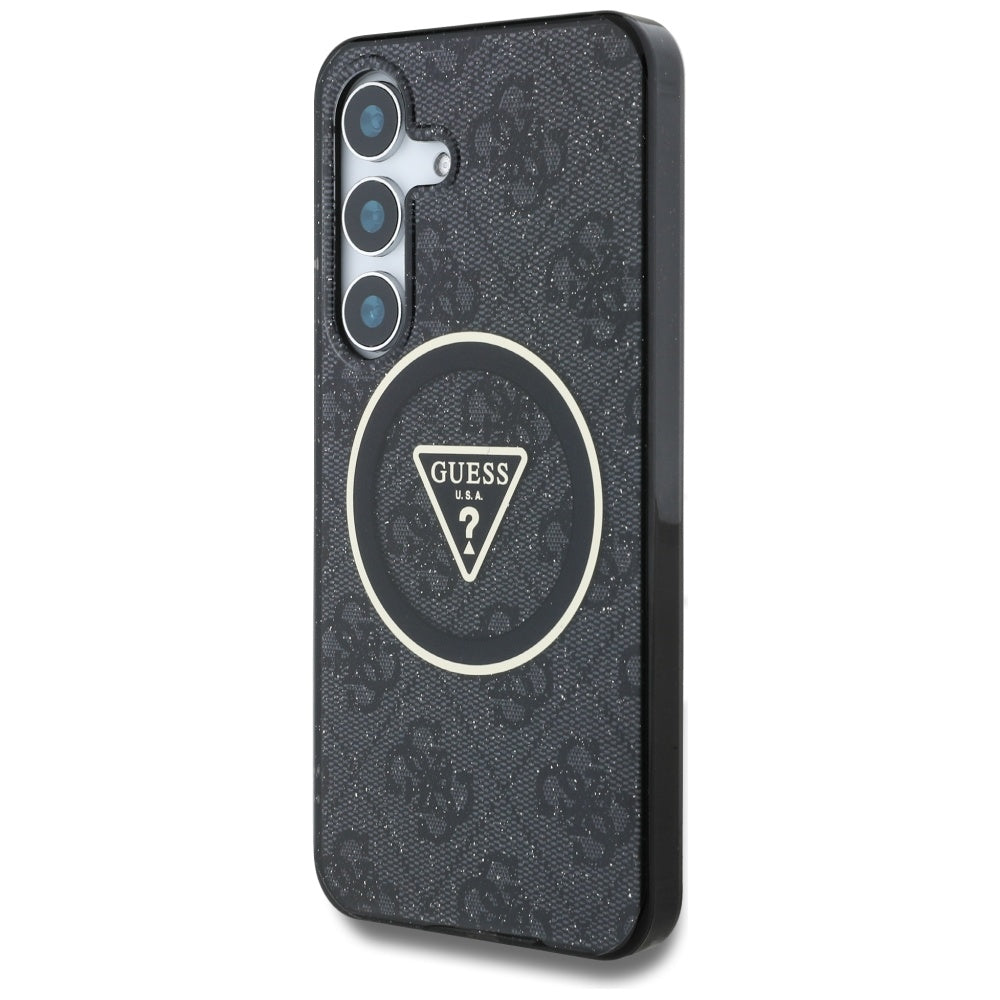 Husa de protectie Guess IML Metal Glitter 4G Circle Triangle MagSafe (GUHMS25SHG4PRTGK) compatibil cu Samsung Galaxy S25, Negru
