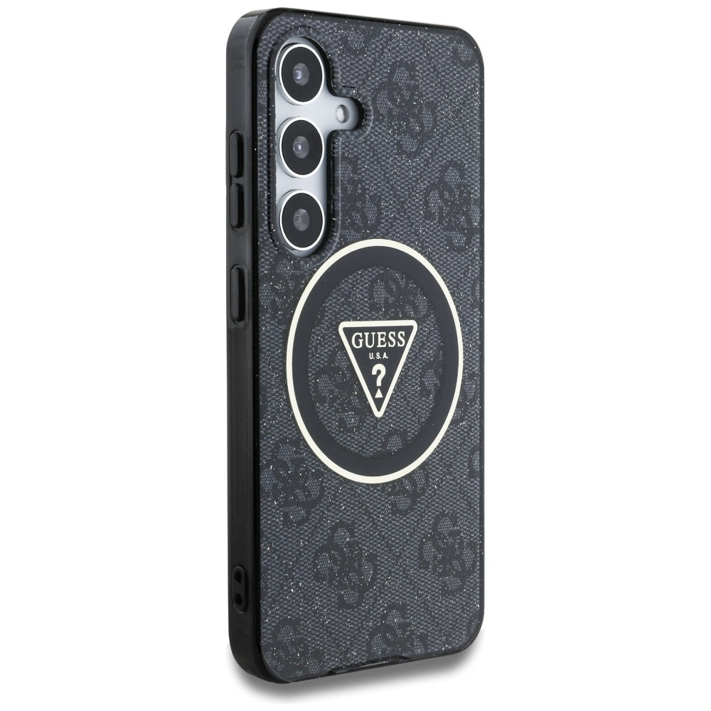 Husa de protectie Guess IML Metal Glitter 4G Circle Triangle MagSafe (GUHMS25SHG4PRTGK) compatibil cu Samsung Galaxy S25, Negru