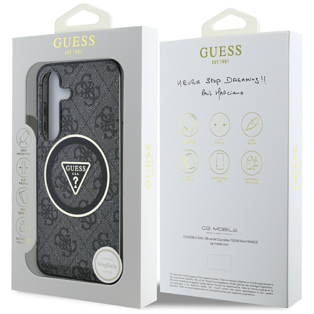 Husa de protectie Guess IML Metal Glitter 4G Circle Triangle MagSafe (GUHMS25SHG4PRTGK) compatibil cu Samsung Galaxy S25, Negru