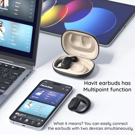 Casti Havit (OWS914), with Microphone, Bluetooth 5.3, True Wireless Stereo, ENC, USB-C, 500mAh, Balck