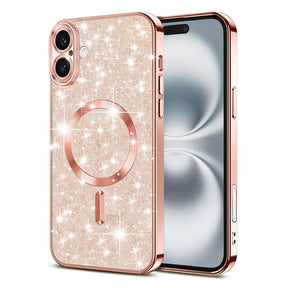 Husa de protectie Techsuit Luxury Glitter MagSafe compatibil cu iPhone 16 Plus, Roz Auriu