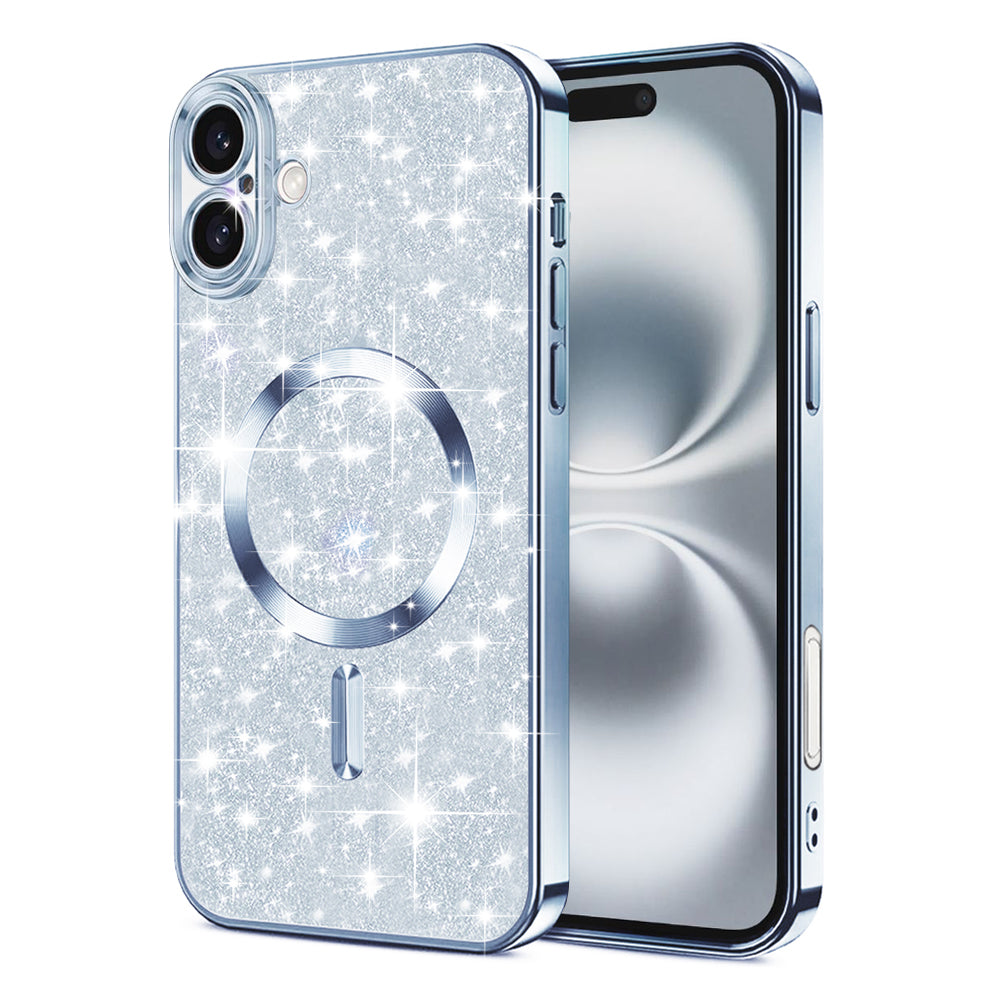 Husa de protectie Techsuit Luxury Glitter MagSafe compatibil cu iPhone 16 Plus, Albastru Deschis