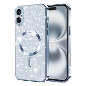 Husa de protectie Techsuit Luxury Glitter MagSafe compatibil cu iPhone 16 Plus, Albastru Deschis