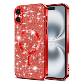 Husa de protectie Techsuit Luxury Glitter MagSafe compatibil cu iPhone 16, Rosu