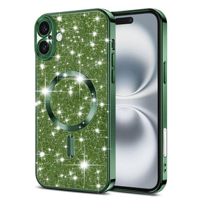 Husa de protectie Techsuit Luxury Glitter MagSafe compatibil cu iPhone 16, Deep Green