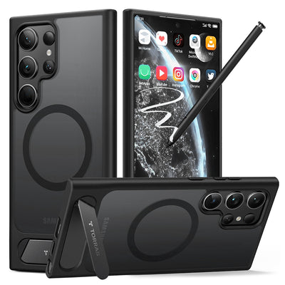 Husa de protectie Torras Pstand MagSafe compatibil cu Samsung Galaxy S24 Ultra, Negru