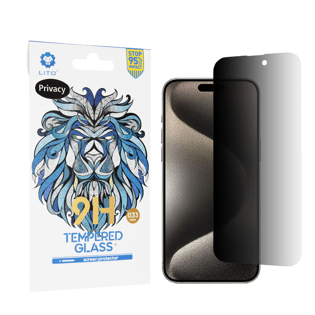Folie de protectie Lito 2.5D Classic Glass compatibil cu iPhone 15 Pro Max, Privacy