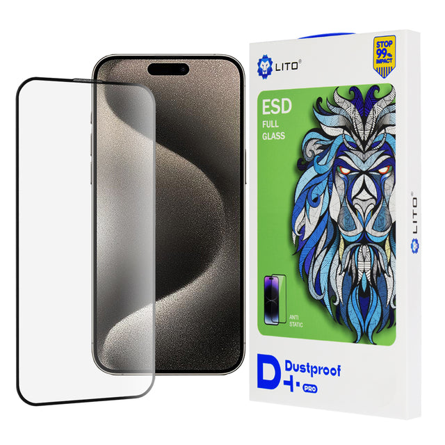Folie de protectie Lito D+ Pro Dustproof compatibil cu iPhone 15, Negru