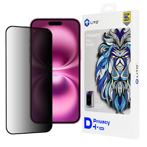 Folie de protectie Lito D+ Pro Privacy compatibil cu iPhone 16 Plus, Negru