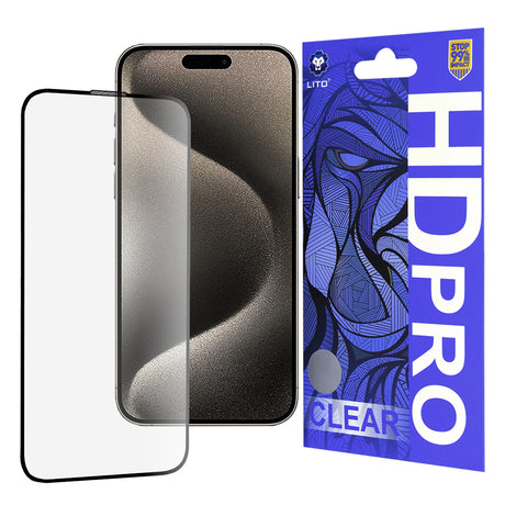 Folie de protecție Lito HD Pro Clear pentru iPhone 15 Pro Max, neagră