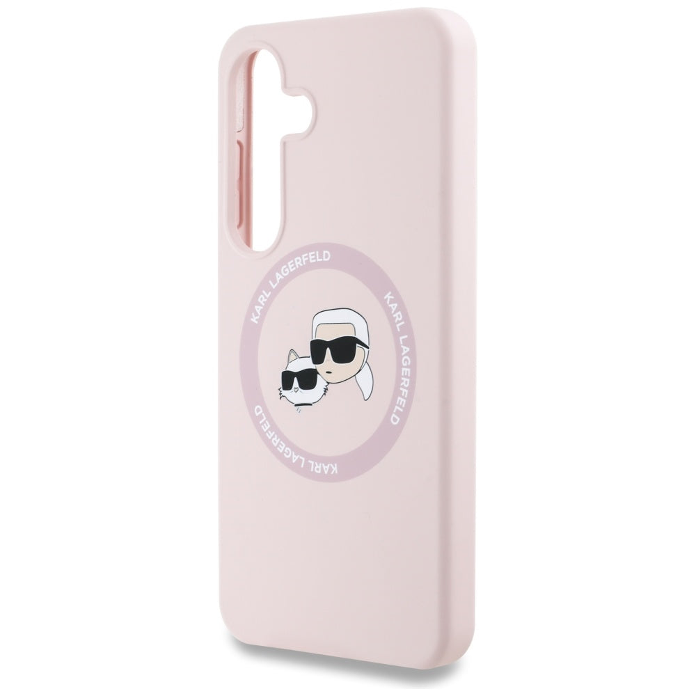 Husa de protectie Karl Lagerfeld Silicone Double Heads MagSafe (KLHMS25MSKCHTCP) compatibil cu Samsung Galaxy S25 Plus, Roz