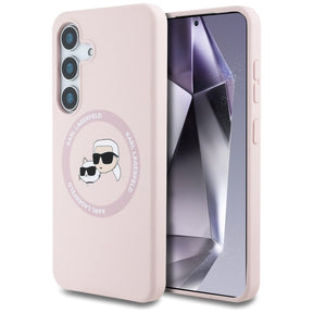 Husa de protectie Karl Lagerfeld Silicone Double Heads MagSafe (KLHMS25MSKCHTCP) compatibil cu Samsung Galaxy S25 Plus, Roz