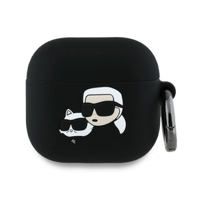 Husa de protectie Karl Lagerfeld Silicone Karl&Chaupette Head 3D (KLA4RUNKCHK) compatibil cu Apple AirPods 4, Negru