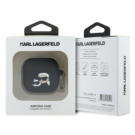Husa de protectie Karl Lagerfeld Silicone Karl&Chaupette Head 3D (KLA4RUNKCHK) compatibil cu Apple AirPods 4, Negru