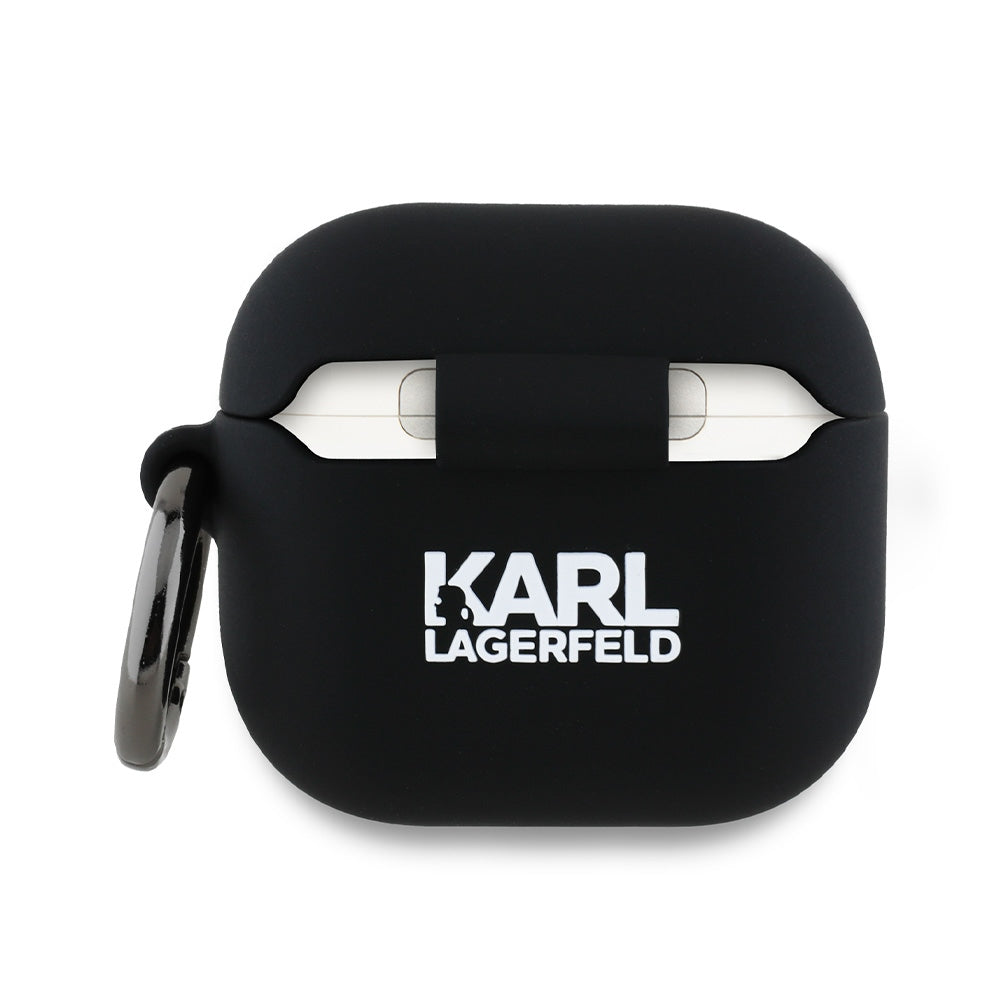 Husa de protectie Karl Lagerfeld Silicone Karl&Chaupette Head 3D (KLA4RUNKCHK) compatibil cu Apple AirPods 4, Negru